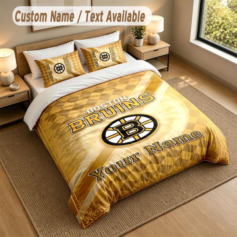Bedding Set 1 Duvet Cover 2 Pillowcases Boston Bruins Print Soft Bed Linen Bedroom Decor