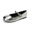 One word with light mouth silver small leather shoes flat sole soft sole Mary Jane single shoes women