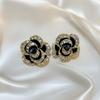 Temperament Elegant Black Camellia Pearl Stud Earrings For Women Girls Fashion Zircon Flowers Earrings Jewelry Accessories Gifts