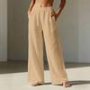 Women’s Wide Leg Linen Pants with Elastic Waistband and Pockets Loose Fit High Waist Casual Trousers for Daily Wear