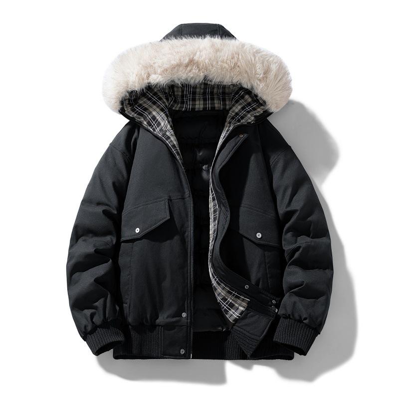 Men's Winter Hooded Cotton Jacket with Fur Collar - Thick, Warm, and Trendy Outerwear