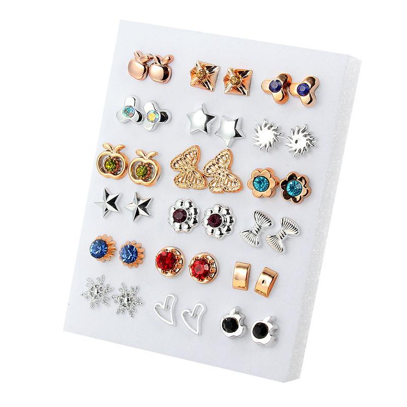 

36pcs Set Charm Colorful Enamel Butterfly Heart Stud Earrings for Women Exquisite Star Bowknot Korea Earring Jewelry Set Gift