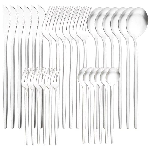 

6 человек, матовый золотой набор столовой посуды, 30 шт./компл., обеденный нож, вилка для торта, ложка, посуда, столовые приборы из нержавеющей стали, набор столовых приборов, кухонное серебро серебряный