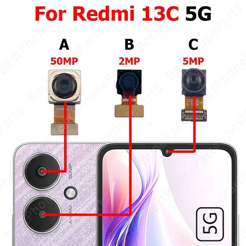 Camera For Xiaomi Redmi 13C 5G Rear Backside Front Facing Frontal Selfie Back Camera Module Mobile Phone Replacement Parts Camera A