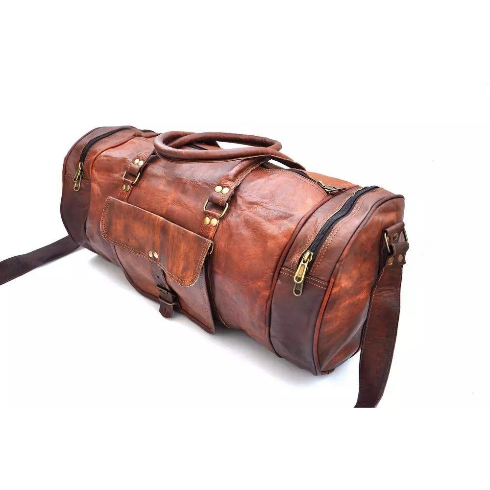 Menns brun vintage ekte reisebagasje Duffle treningsvesker Tote geitskinn