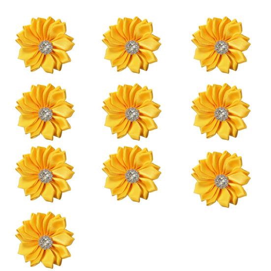 10 stk 4 cm satengbånd blomster skinnende rhinestone applikasjoner DIY bryllupshåndverk