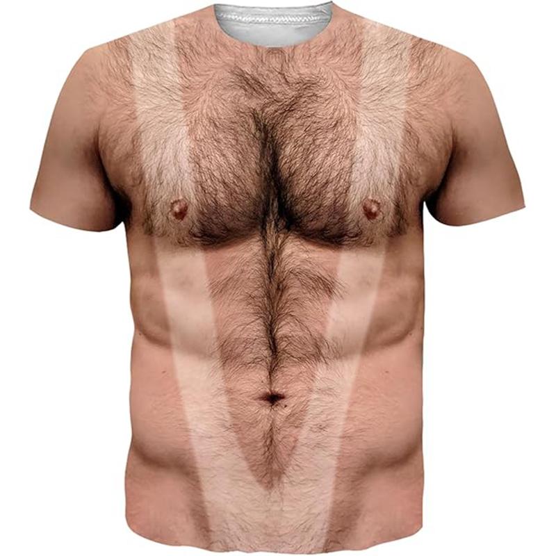 Funny Muscular Man Fat Guy Big Belly Graphic T Shirt for Men Clothing Cosplay 3D Printed T-Shirt Unisex Short Sleeve Tops Tees