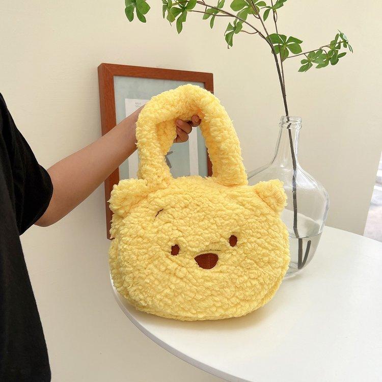 2025 new cute children's plush bag large capacity bear handbag cartoon ugly lamb wool bag