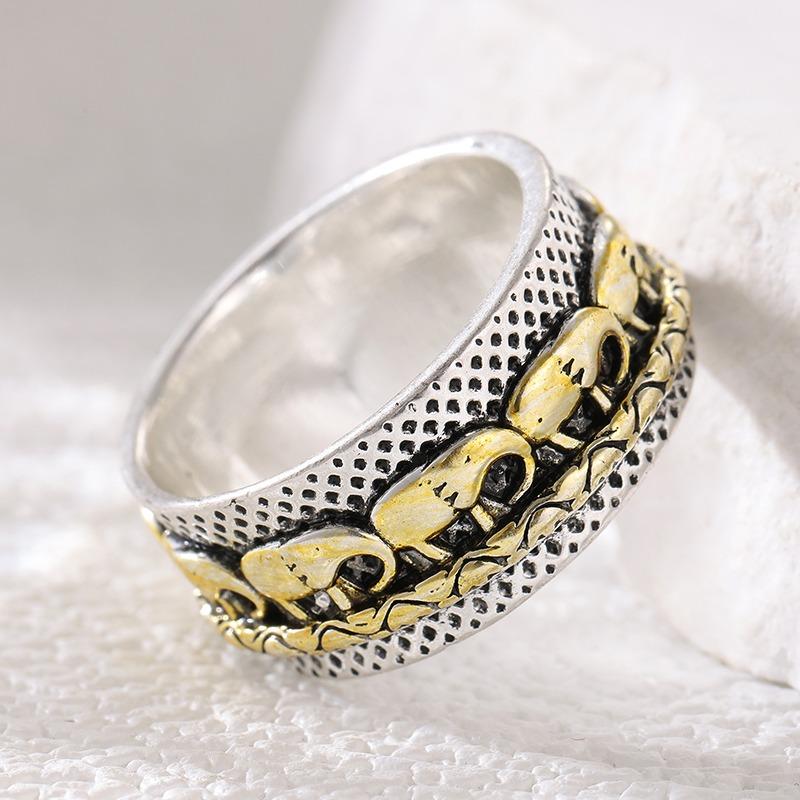 Vintage Hand Carved Elephant Wide Women's Ring CopperColor Metal Geometry Daily Wear Party Jewelry Anniversary Gift