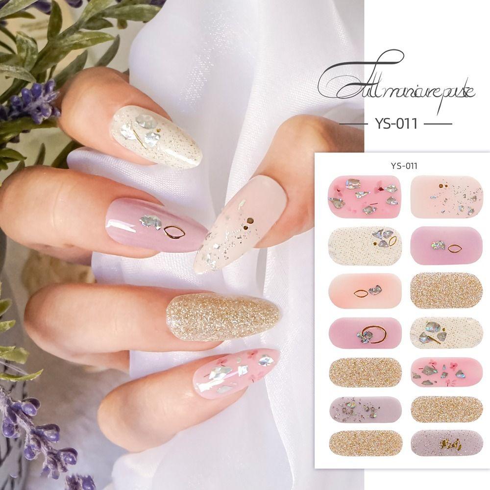 French Nail Art Semi Cured Gel Nail Stickers Glittering Nail Art Stickers  DIY NAil Art Making