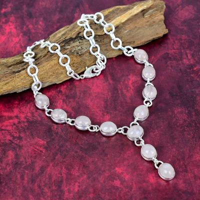 Rosenquarz Handgemachte Schmuckkette im neuesten Design, 925 Sterling Silber Edelstein Halskette, Geschenk für Mutter