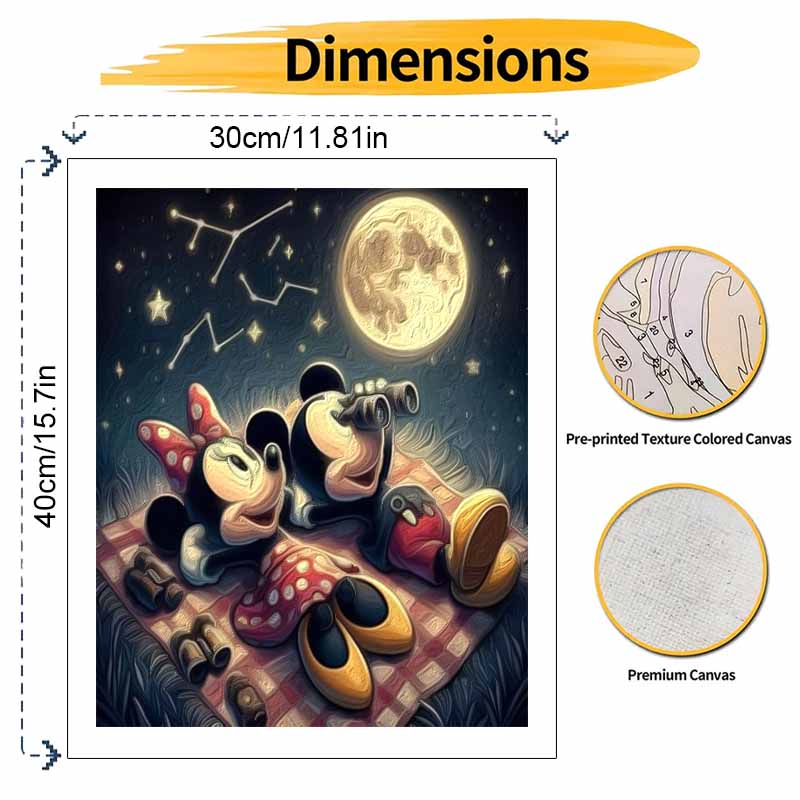 Disney Mickey Minnie stargazing oil painting art painting kit handmade diy gift home decoration wall decor craft supplies hobby lounge