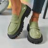 Fashion 2025 Spring New Pu Leather Loafers Women Vintage Soft Bottom Med Heel Pumps Ladies Outdoor Wear Resistant Platform Shoes Mujer