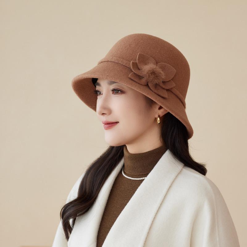 Hat women autumn and winter woolen top hat warm bucket hat