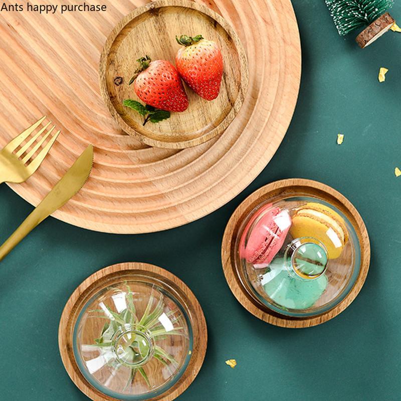 Mini Cake Stand Dessert Cup Wooden Tray Glass Cover Dessert Plate Cake Plate Fruit Dim Sum Plate Afternoon Tea Display Stand