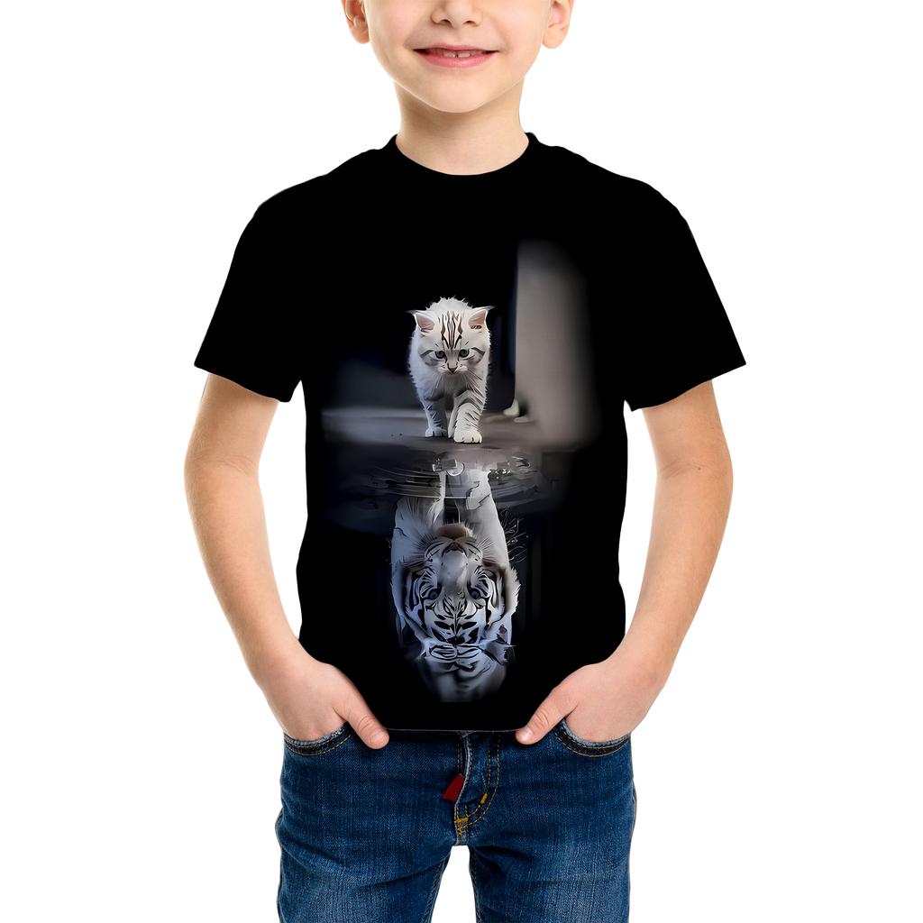 Summer Kids T-shirt Fashion Tiger Dinosaur Graphic 3D Print Kids Short Sleeves T-Shirt Loose Casual Outdoor Boy and Girl Tees Tops