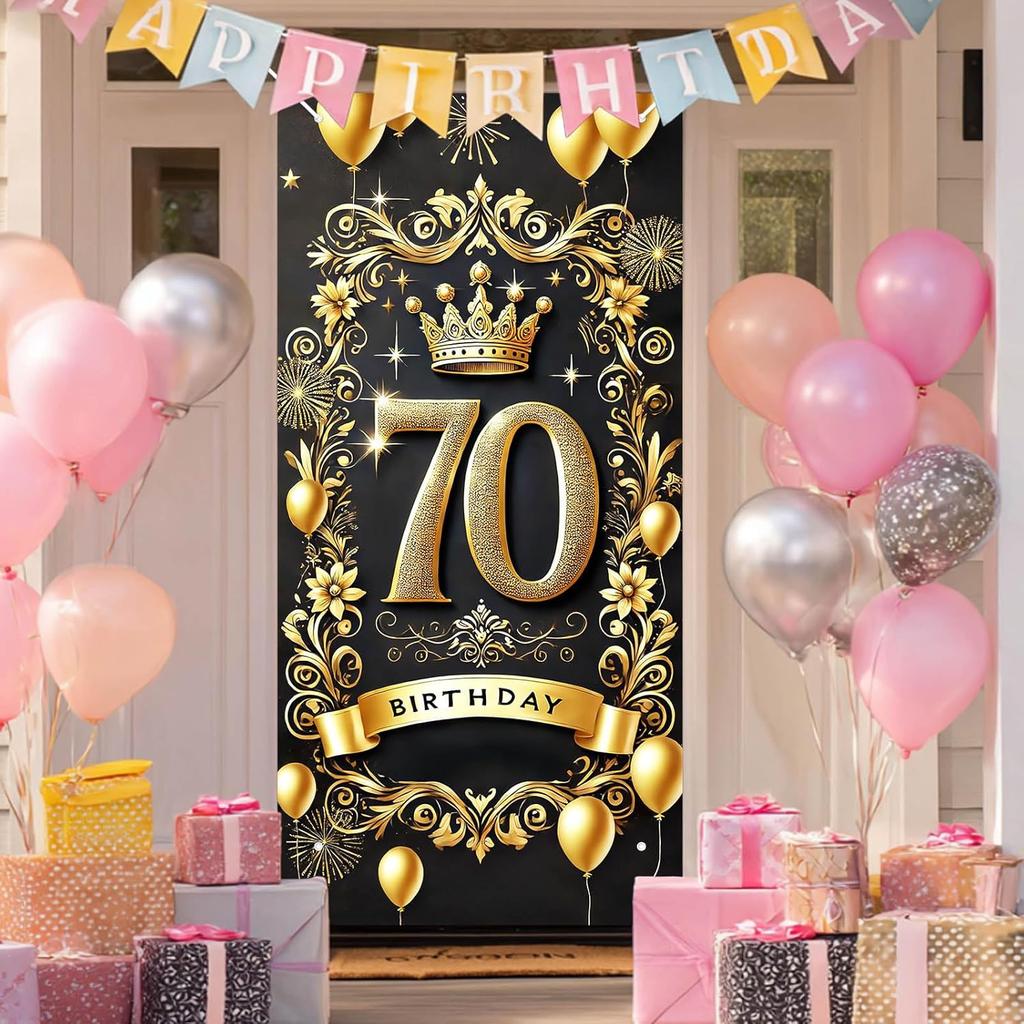 16th Birthday Door Cover 71x35 Inch Blue and Silver Birthday Banner for Party Decorations Balloon Ribbon Backdrop Sign for Boys Girls Teens Photo