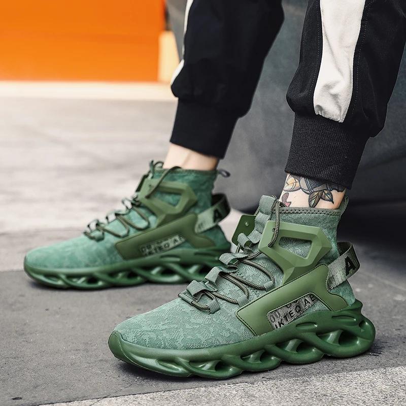 High Top Fashion Shoes for Men Comfortable Cushioning Lightweight Running Shoes Breathable Fabric Running Thick Soled Shoes