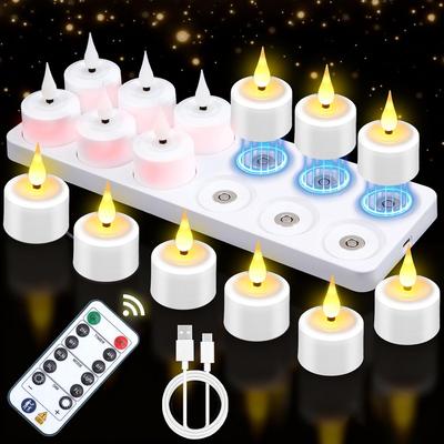 Rechargeable LED Tea Light Candles with Remote, Magnetic Tealight Candle With Charging Base  for Bar, Weddings, and Home Decor