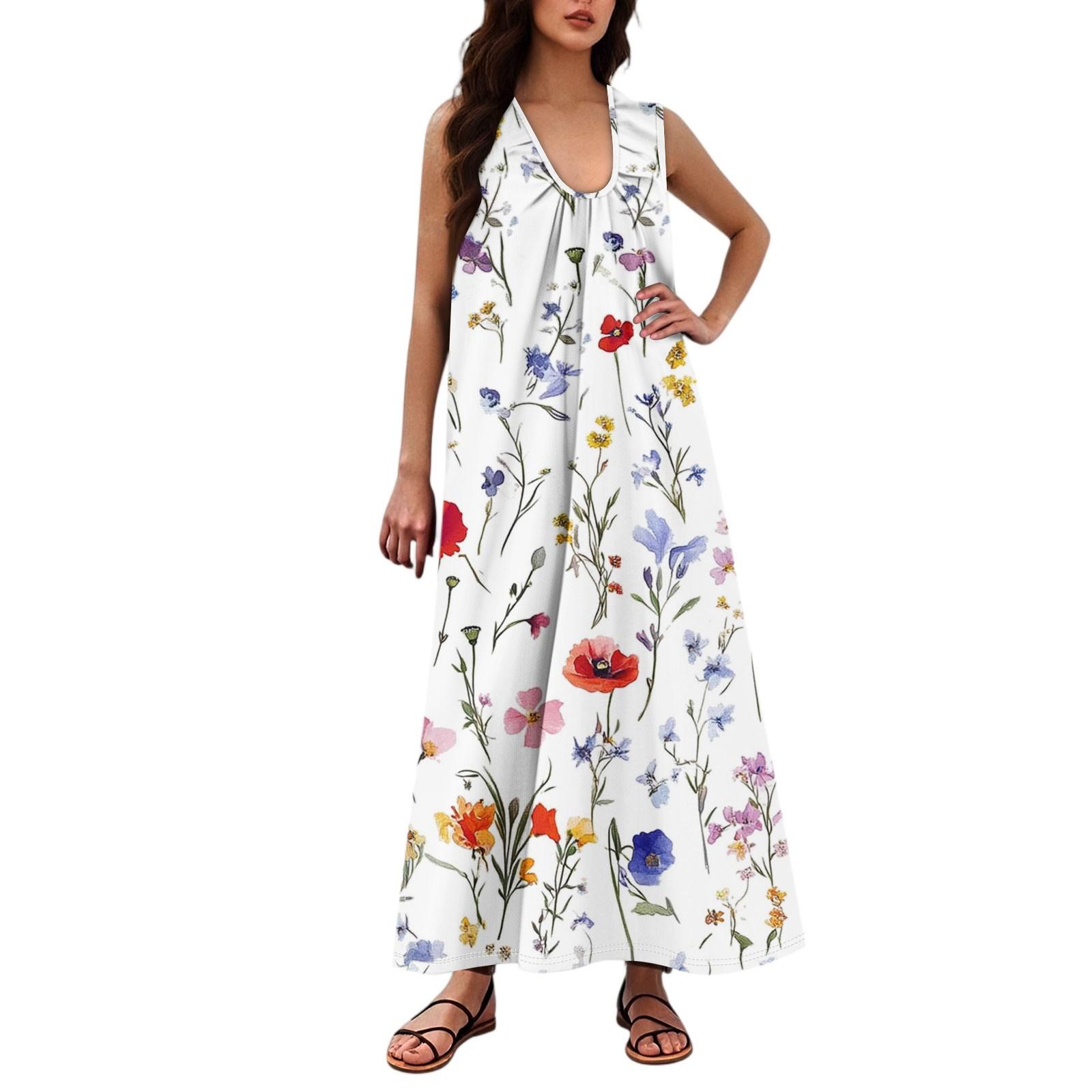 

Женская Мода Повседневная А-силуэт Цветочный Принт Эффект Молотка Свободная Длинная Юбка с Карманами XL белый