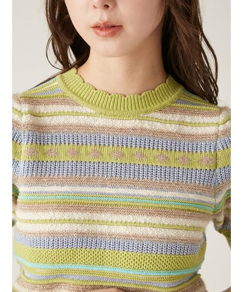 Lily Brown Random Border Knit LWNT251110 Green Women's