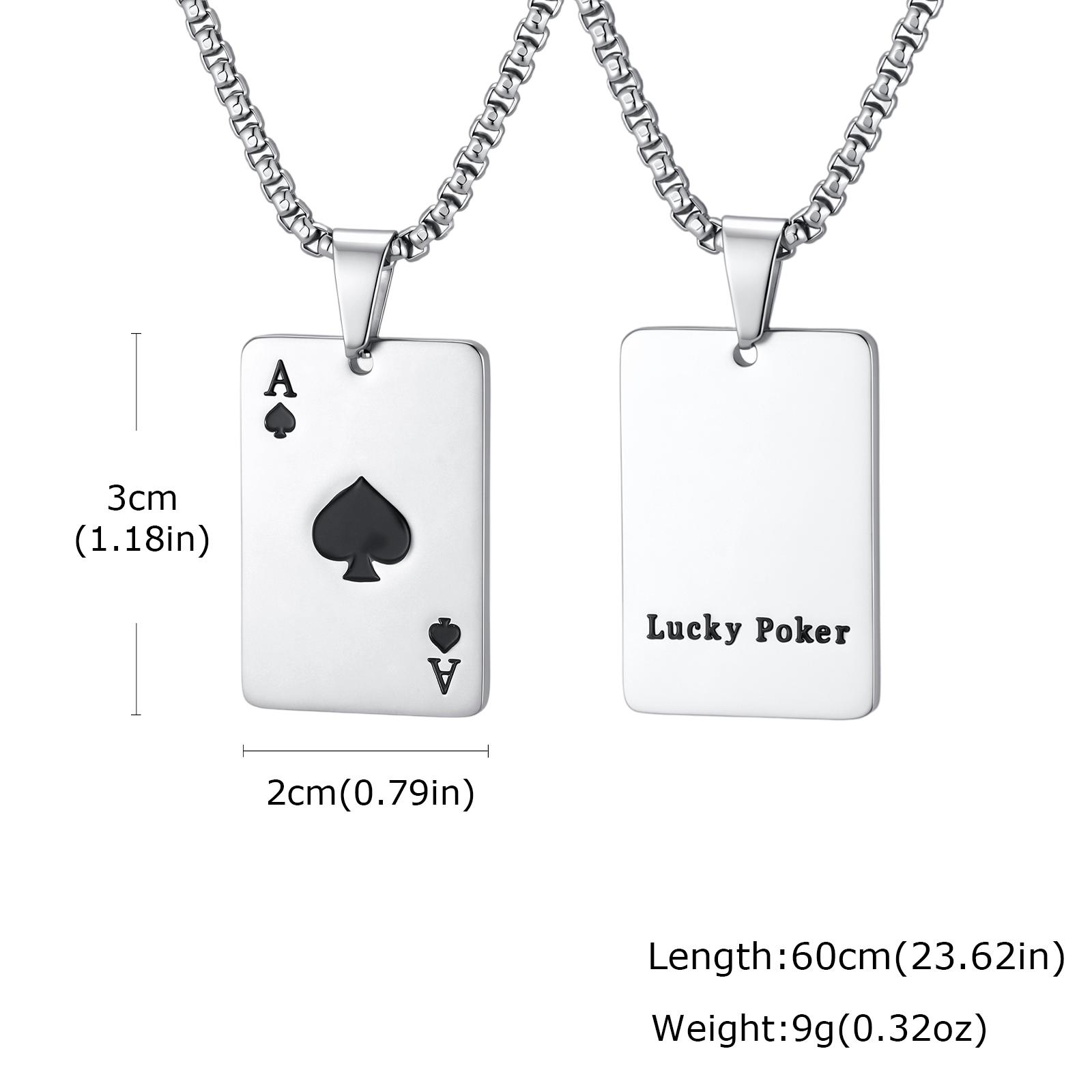 Hip Hop Ace of Spades Poker Card Pendant Necklace for Men Stainless Steel Ace of Hearts Playing Cards Necklace Jewelry Gifts