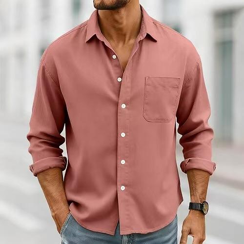 Mens Long Sleeve Solid Color Business Casual Shirt S розовый