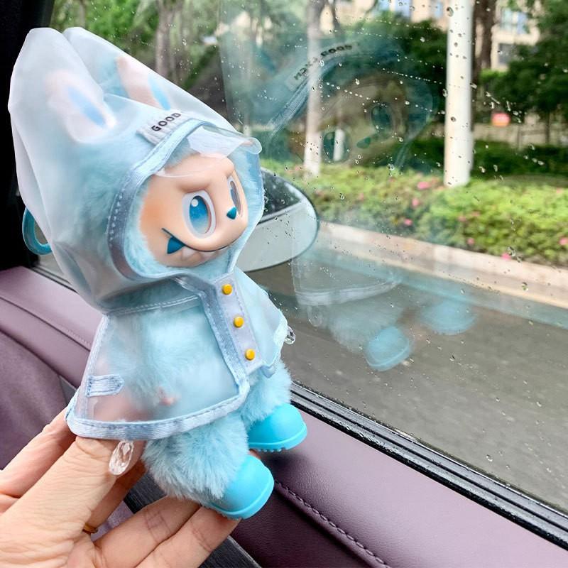 Labubu Doll Outfit Set Transparent Raincoat With Blue Or Yellow Shoes 14 Years Old Kids Collectible Toy Accessory