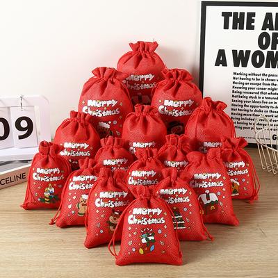 Christmas Colored Linen Drawstring Bag Christmas Candy Cookie Gift Packaging Bag Cartoon Christmas Elk Jewelry Gift Storage Bag