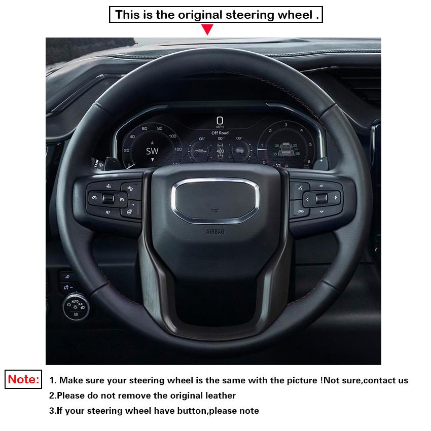 Черный чехол из искусственной кожи с красным маркером на руль автомобиля для GMC Sierra — фото 3