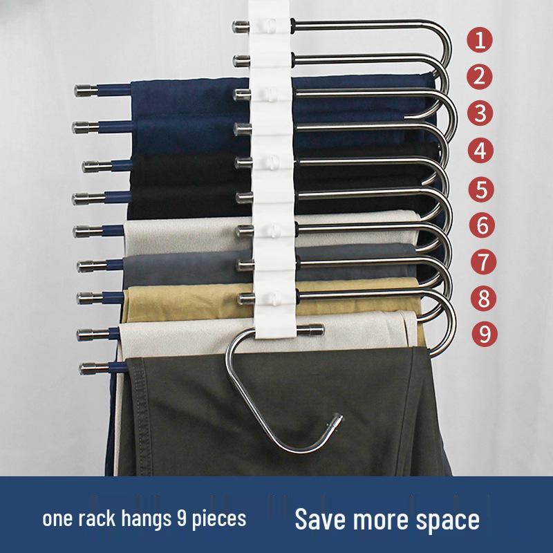 Stainless Steel Multi-Layer Folding Pants Hanger with Clips - Magic Storage Rack for Wardrobe