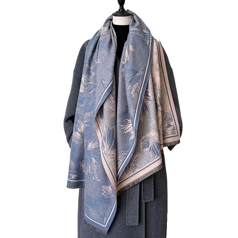 imitation cashmere maple leaf retro style advanced texture printing double-sided warm scarf shawl