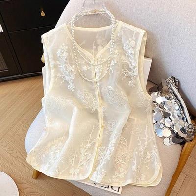 Sleeveless Vest with Embroidered Top, Summer 2025 Vest, Thin Vintage