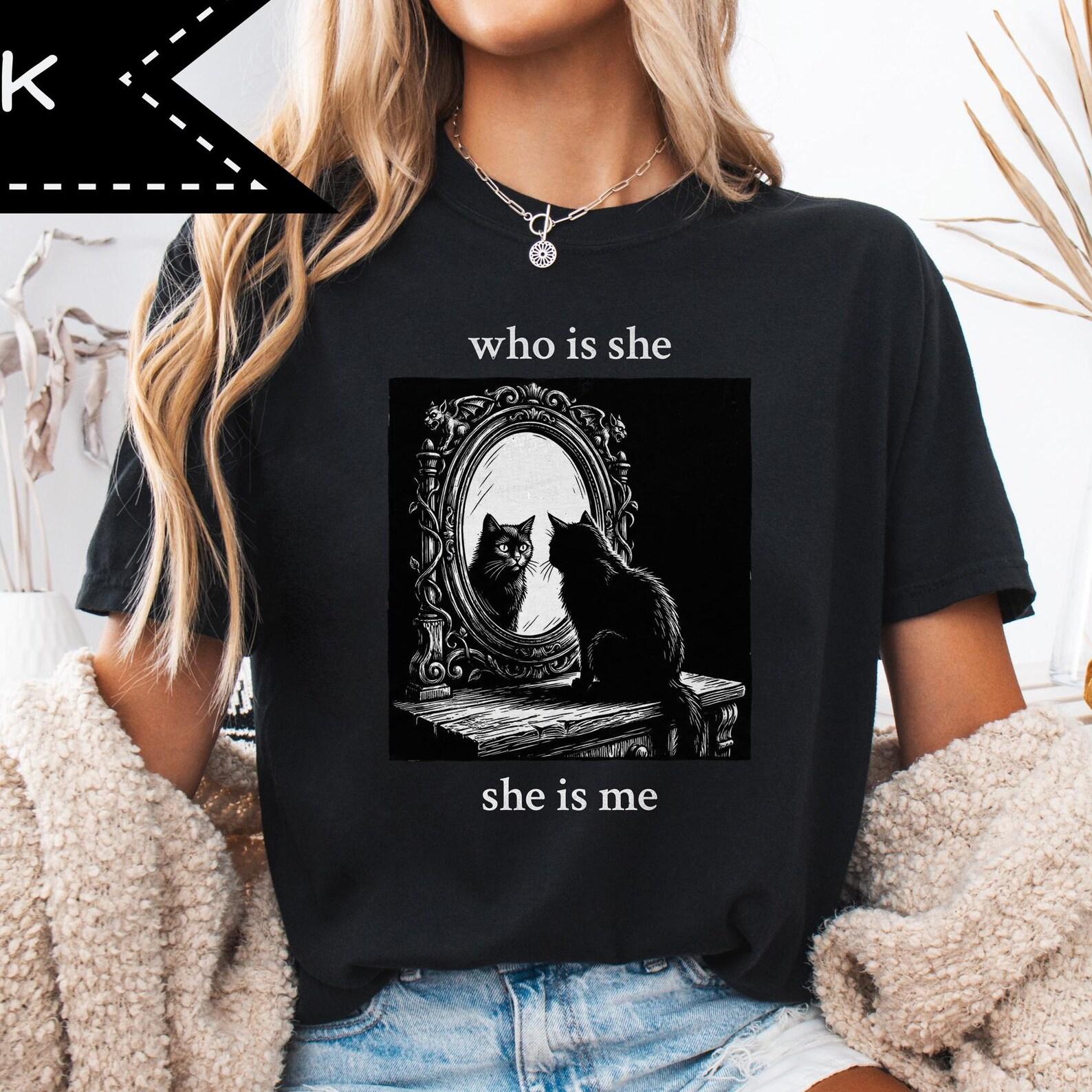 Black Cat Portrait Shirt, Witchy Cat Energy, Philosophical Humor Tee XL