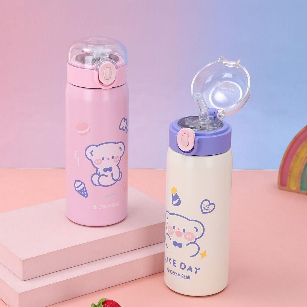 Large Capacity Water Bottle Cartoon Coffee Cup Leak Proof Straw Insulated Cup Kid