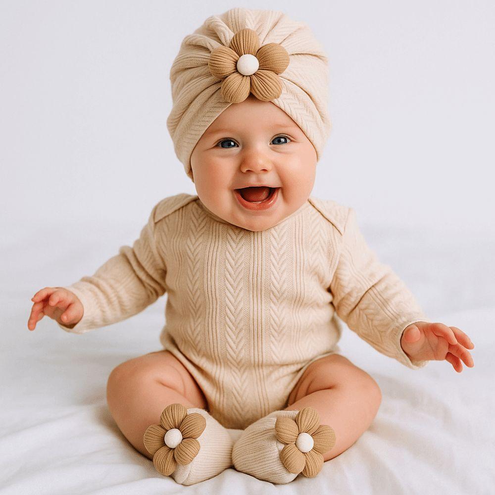 Elastic Infant Turban Hat Socks Set Soft Cotton Hat Sock Set Baby Headscarf Hat  Newborn Supplies