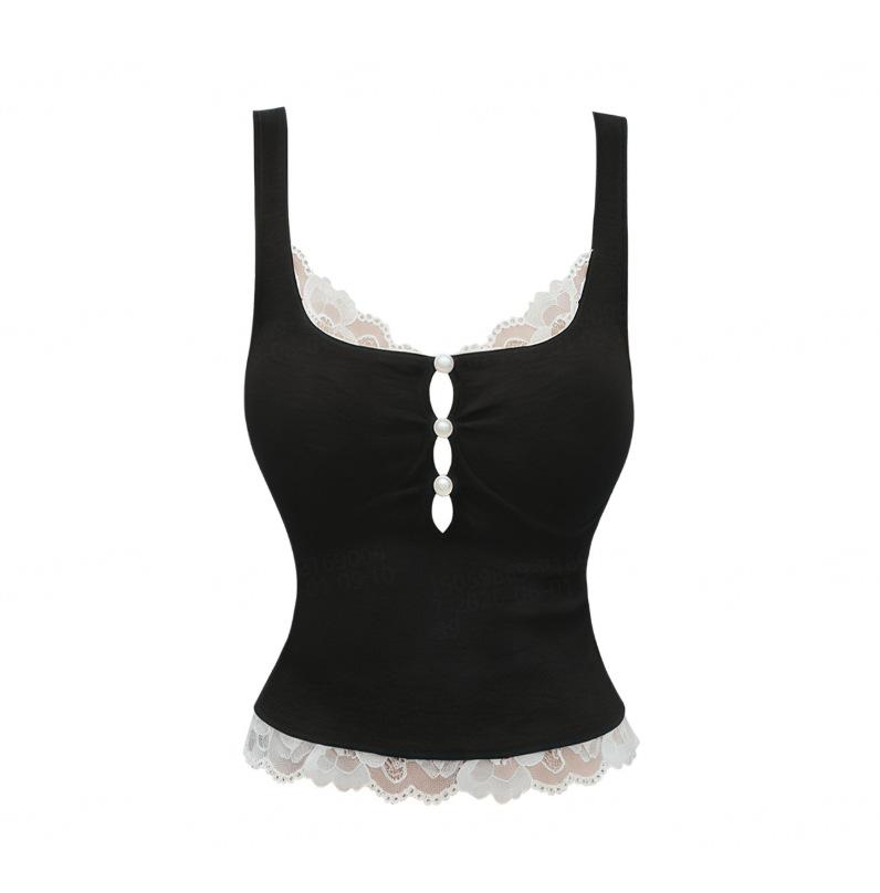 Pure desire wind black lace suspender vest women's summer slim and thin babes wear short top inside and outside