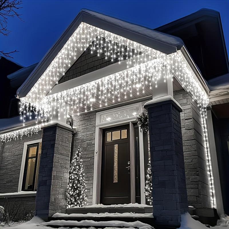 Solar Powered Icicle LED Lights Weatherproof Christmas String Lights Uses for Fence Tree Eaves Decor