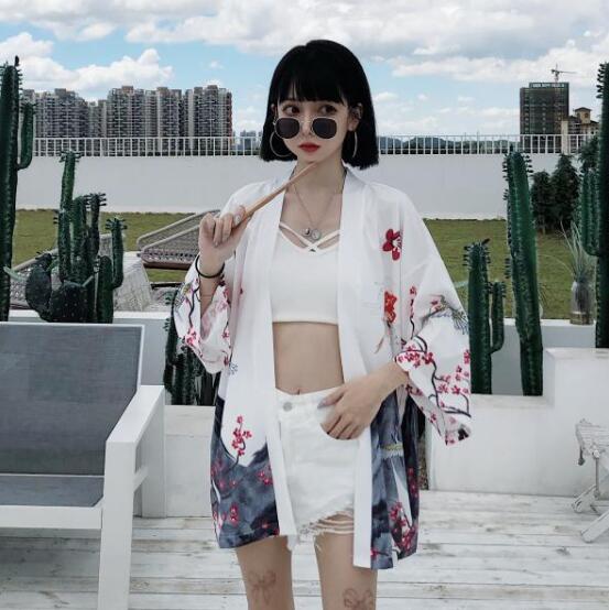 Cardigan de pijama nou cu imprimeu digital japonez Harajuku kimono Robe Poncho