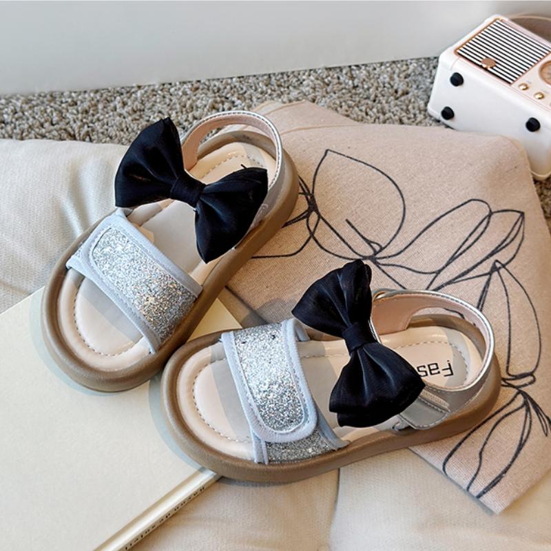

Kids Summer Princess Cute Lightweight Sequined Sandals Fashion Baby Girls Hot Sale Bow Elegant Soft Flat Children Walking Shoes 25Insole16cm серебряный