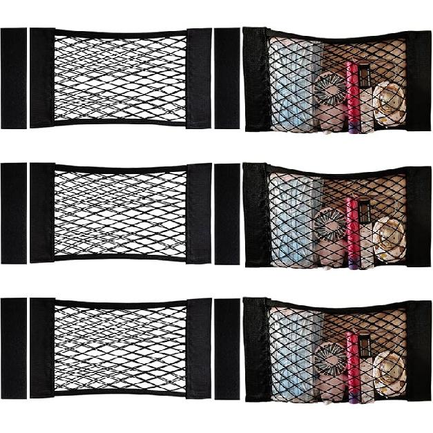 Набор из 6 штук Сетчатый органайзер для багажника, настенный органайзер-карман, эластичная сетка с клейкими лентами для хранения в багажнике автомобиля 6PCS (Same Size)