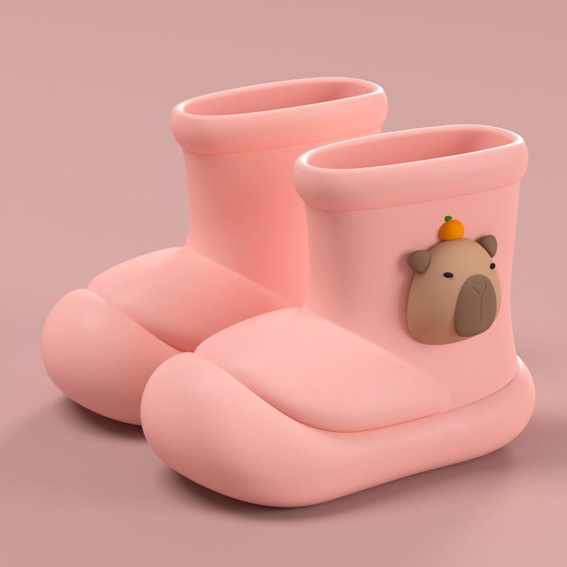 Kapibara Cute Children's Rain Boots Boys Girls Warm Summer Cartoon Outdoor Non-Slip Waterproof Padded Rain Boots
