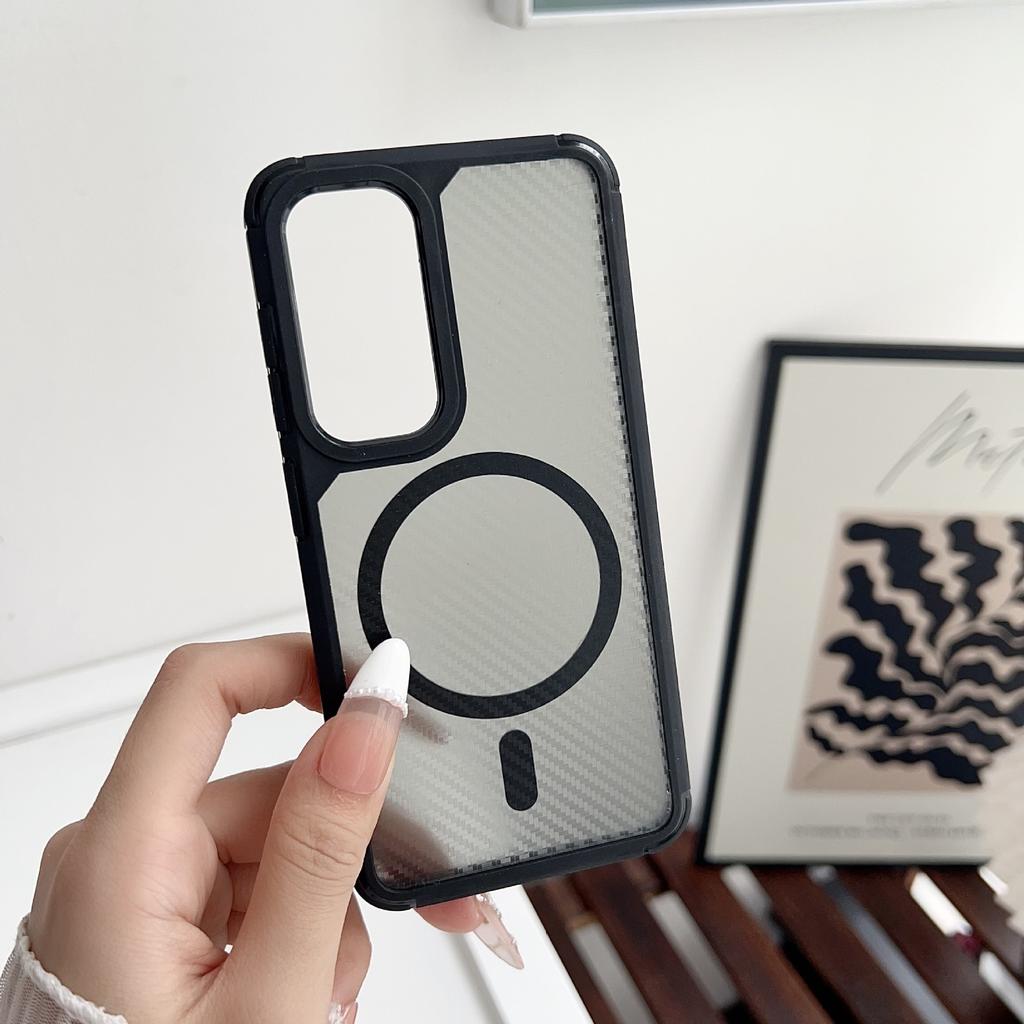 Carbon fiber textured magnetic mobile phone case is suitable for Samsung S24ULTRA matte A54/A55/A13/A14 hand rope