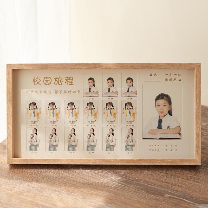 Wooden School Photo Frame from Kindergarten To Graduation Home Decors Keepsakes Gift for Teachers Parent and Students