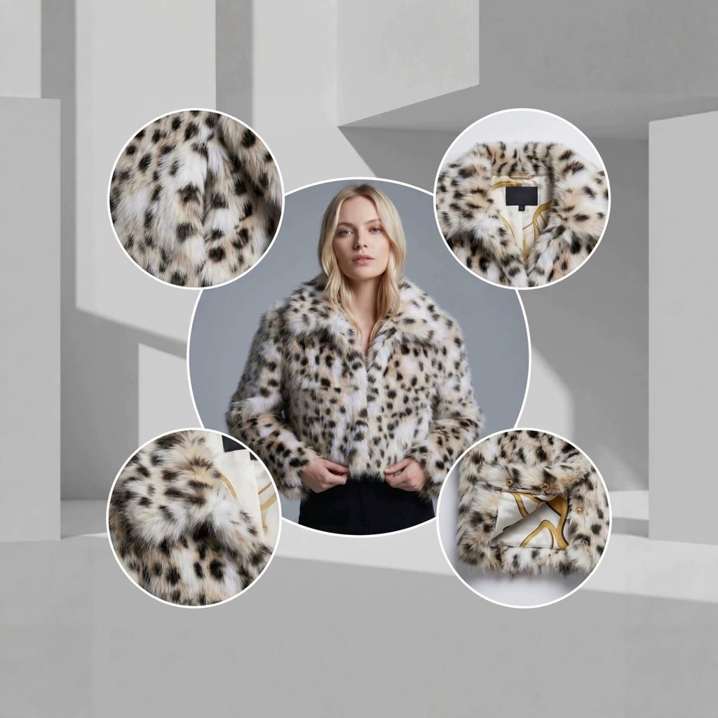 European and American spot autumn and winter new Mao Mao jacket leopard print short women's clothing