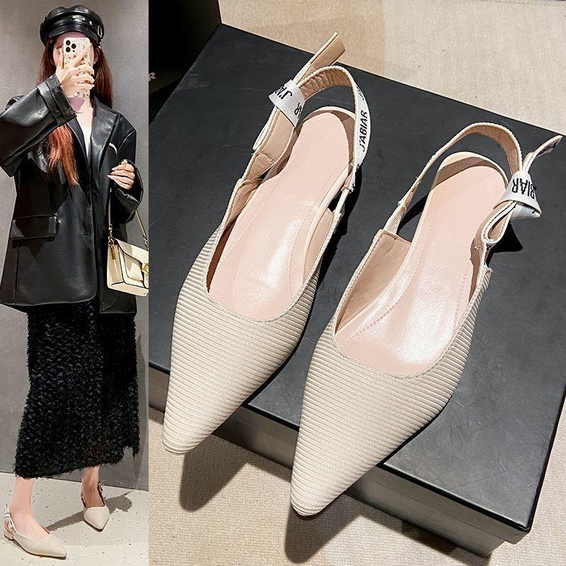 Pointed versatile sandals flats half-drag thick heel fashion flats women's summer breathable outer wear 2025 summer new