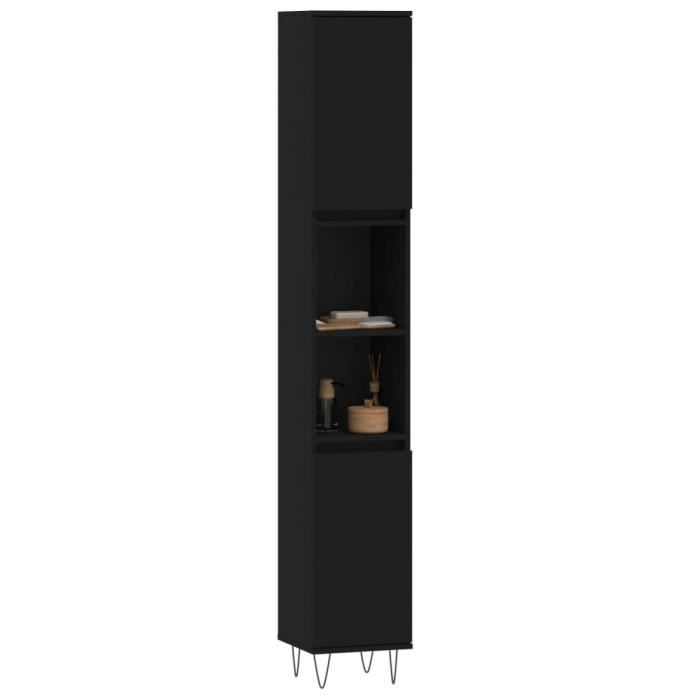 VidaXL Armoire de salle de bain noir 30x30x190 cm bois d'ingénierie 831533