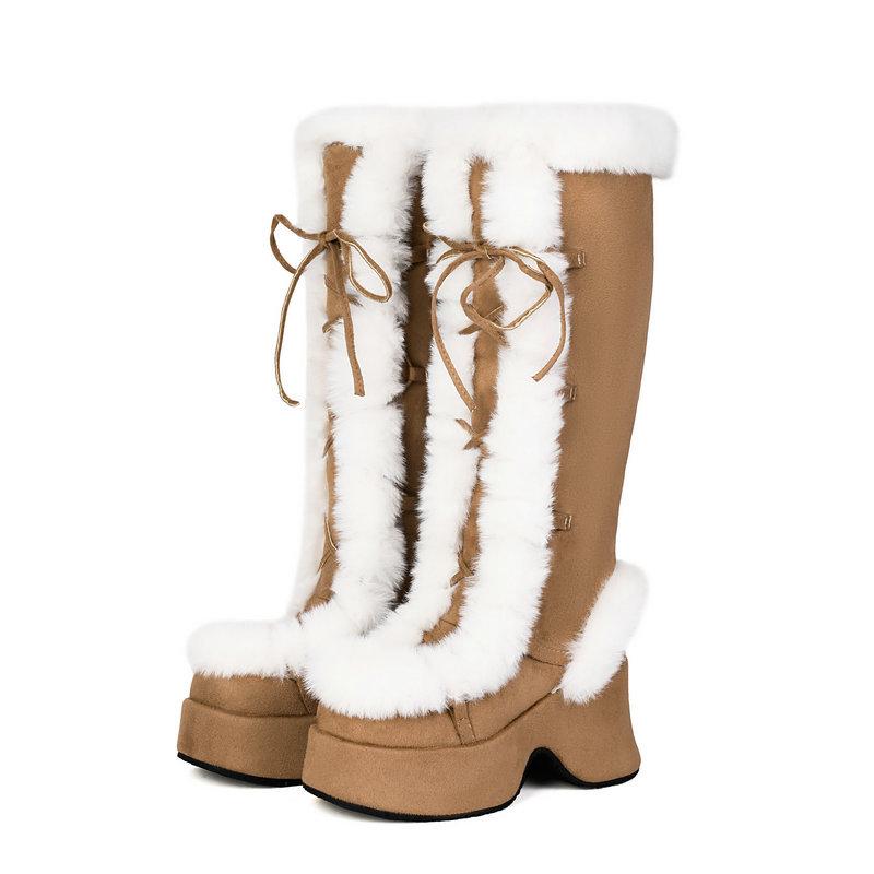 Women's Lavender Platform Knee-High Boots | Fuzzy Accent, Sweet & Edgy Essential Fashion Footwear
