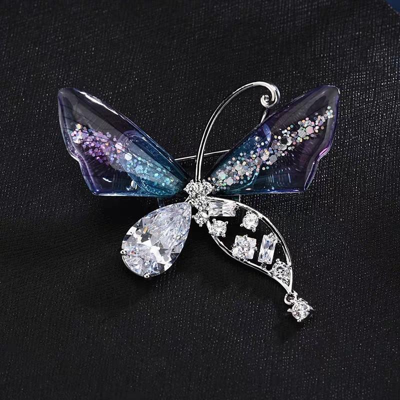 Fashion High-End Butterfly Brooch High-End Copper Micro-Inlaid Zircon Insect Coat Corsage Temperament Clothing Pin Accessories