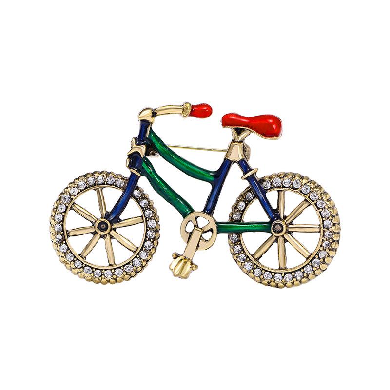 European and American Rhinestone Creative Bicycle Brooch, Fashionable, Drip Oil Brooch, Women's Clothing Accessories, Handbag Bicycle Chest Flower